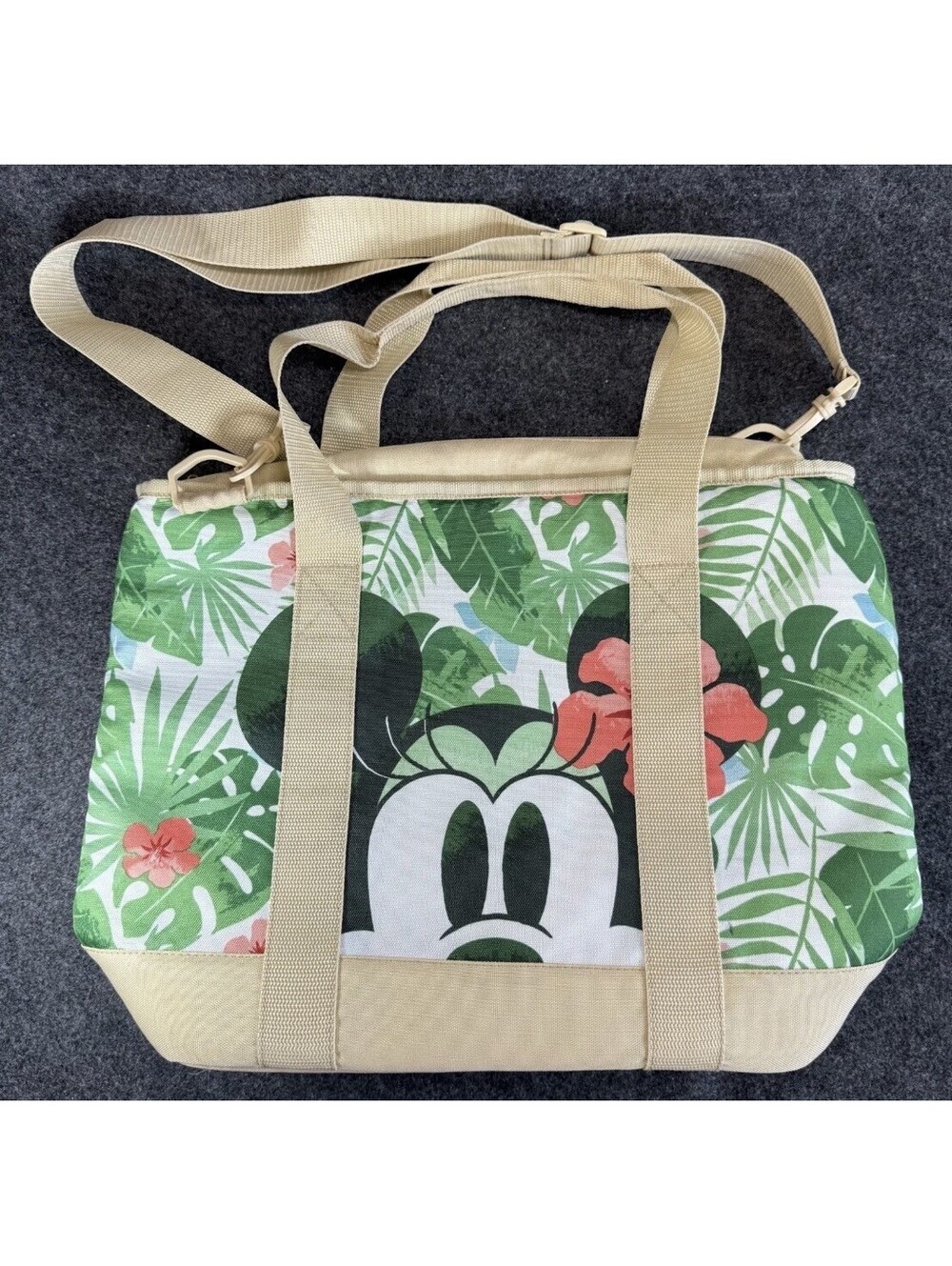 Disney Store Mickey Minnie Tropical Cool Bag Insulated Tote Bag Green Beige